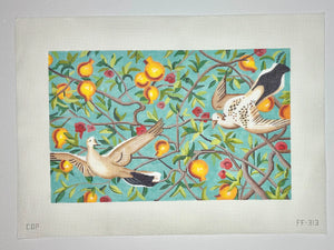 Two Birds in Orange Trees