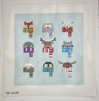 9 Animals with Scarves Pillow
