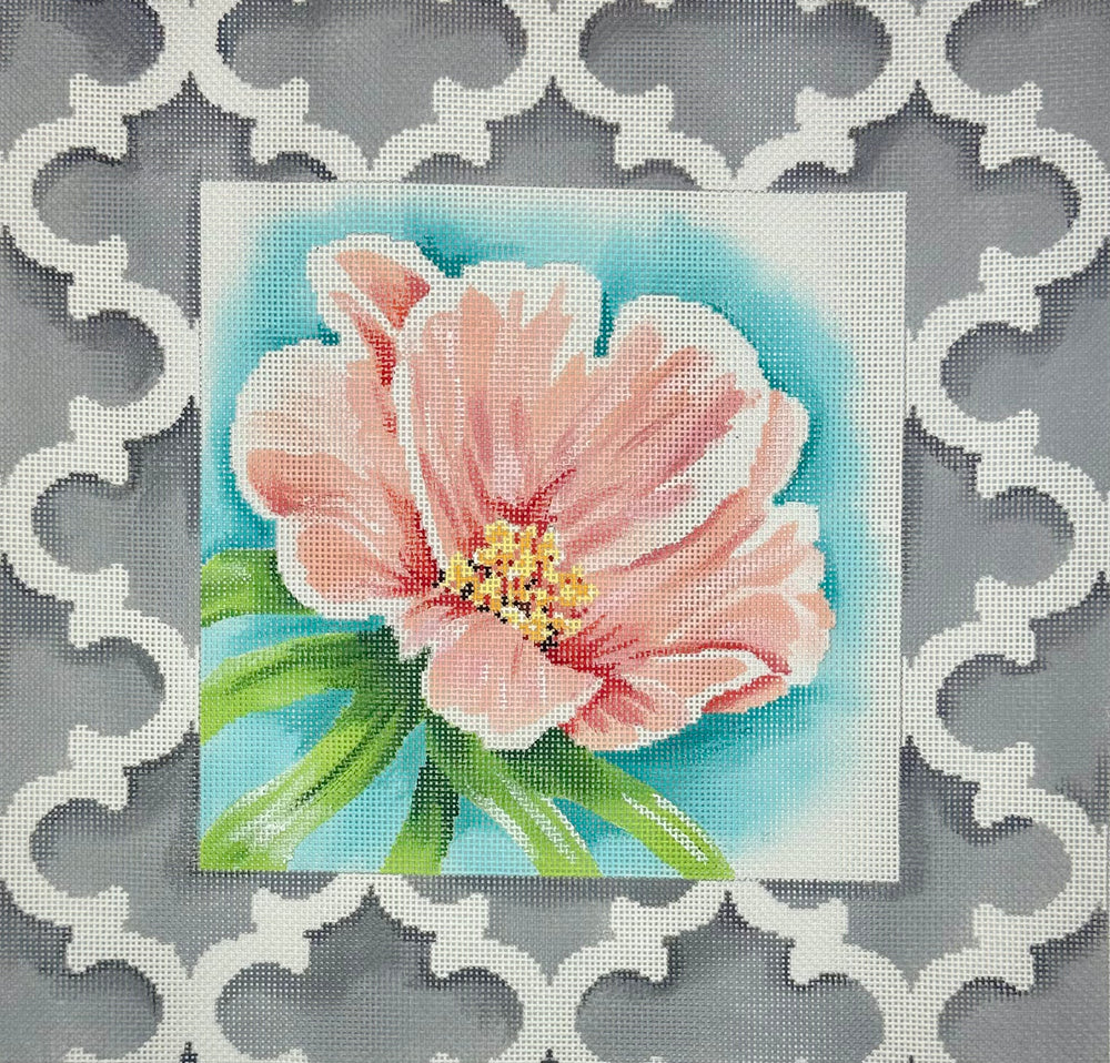 Peach Floral with Quatrefoil Border