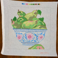 Green Pears in a Blue Bowl