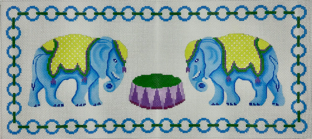 Blue Elephants Monogram Pillow