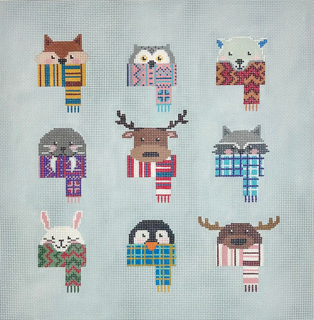 9 Animals with Scarves Pillow