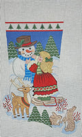 Girl Building Snowman Stocking
