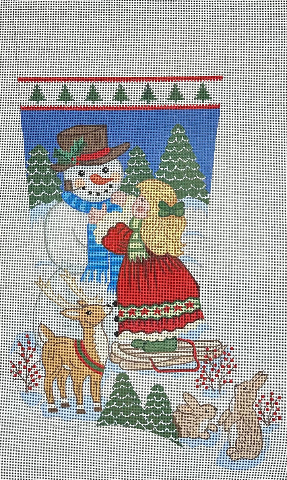 Girl Building Snowman Stocking