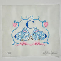 Fishnet Crouching Bunnies w/Hearts & Ribbon
