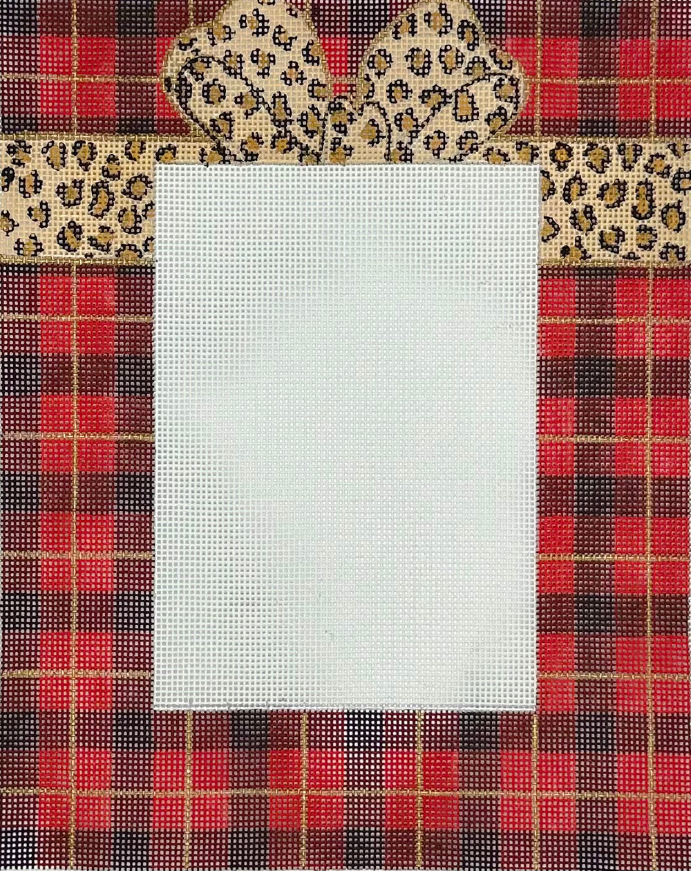 Red Plaid Frame with Leopard Bow