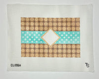 Wicker Polka Dot Monogram Clutch/Aqua
