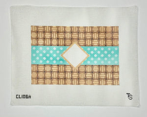 Wicker Polka Dot Monogram Clutch/Aqua