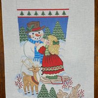 Girl Building Snowman Stocking