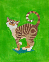 Striped Cat on Green
