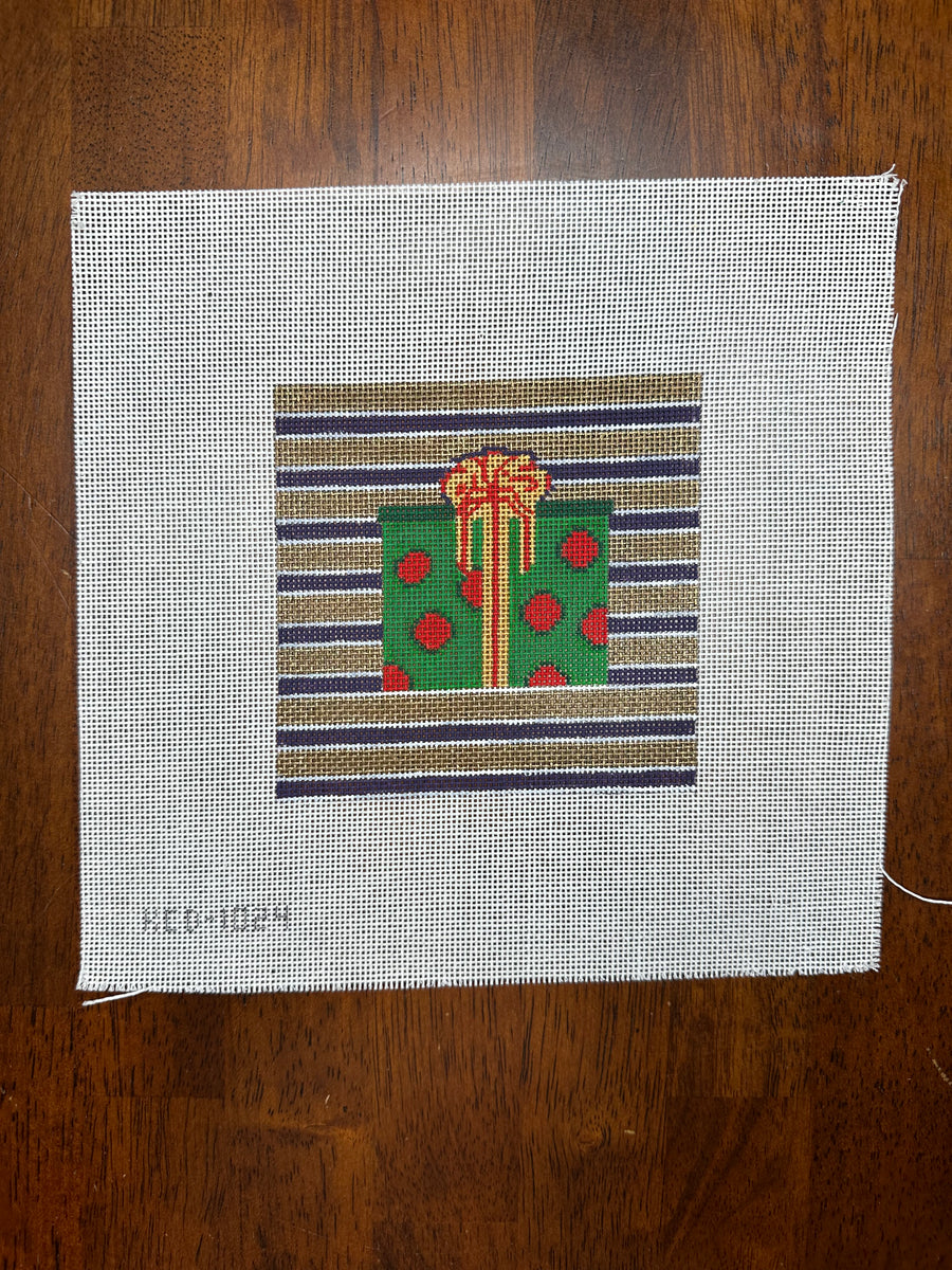 Present with Striped Background Needlepoint Destashing
