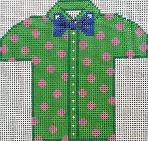 Men's Shirt - Green with Pink Polka Dots