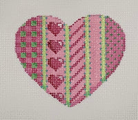 Vertical Pink Patterns Heart with stitch guide
