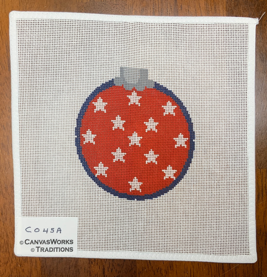 Stars on Round Red Needlepoint Destashing