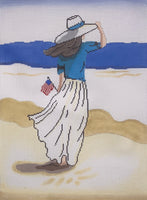 Beach Lady with American Flag
