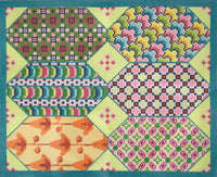 Monrovian Octagons Pinks/Greens w/Orange Leaves
