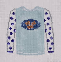 Potato Latkes on Light Blue Sweater
