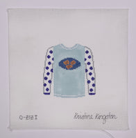 Potato Latkes on Light Blue Sweater
