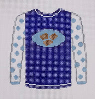 Potato Latkes on Royal Blue Sweater
