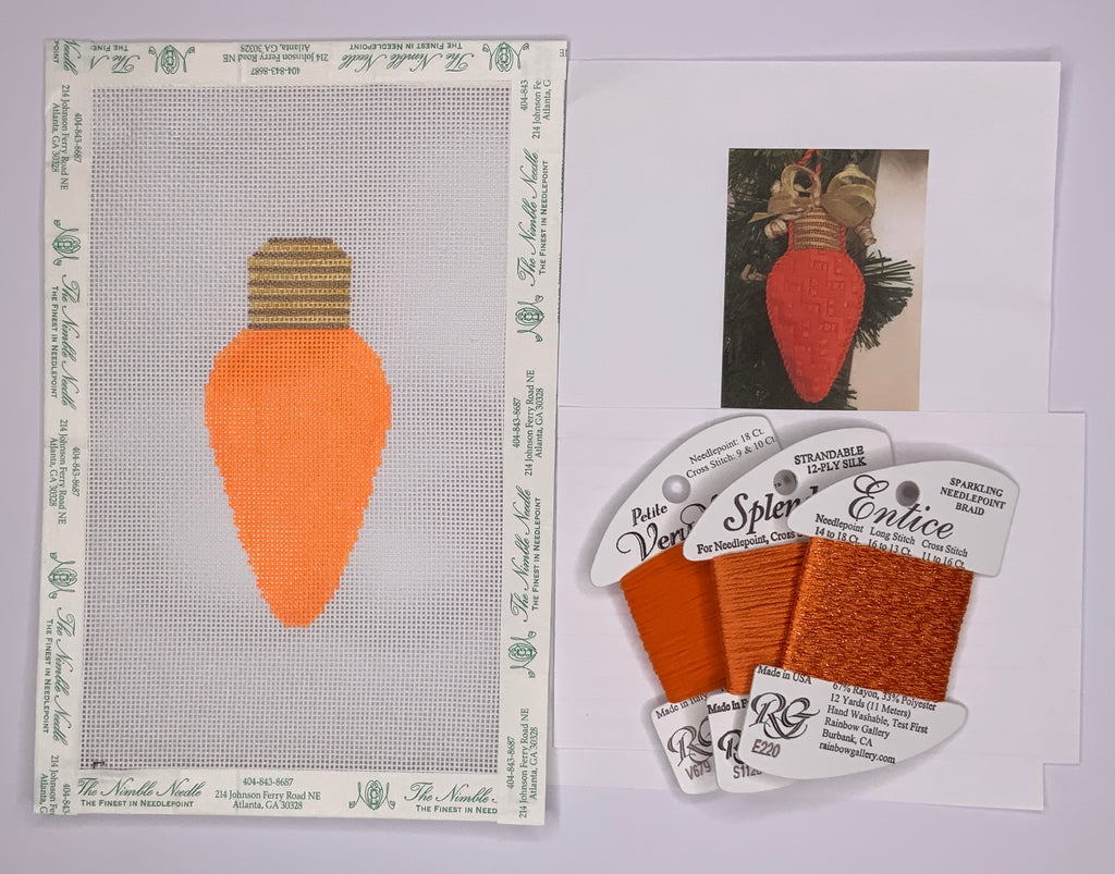 Orange Bulb with stitch guide and starter threads | Needlepoint