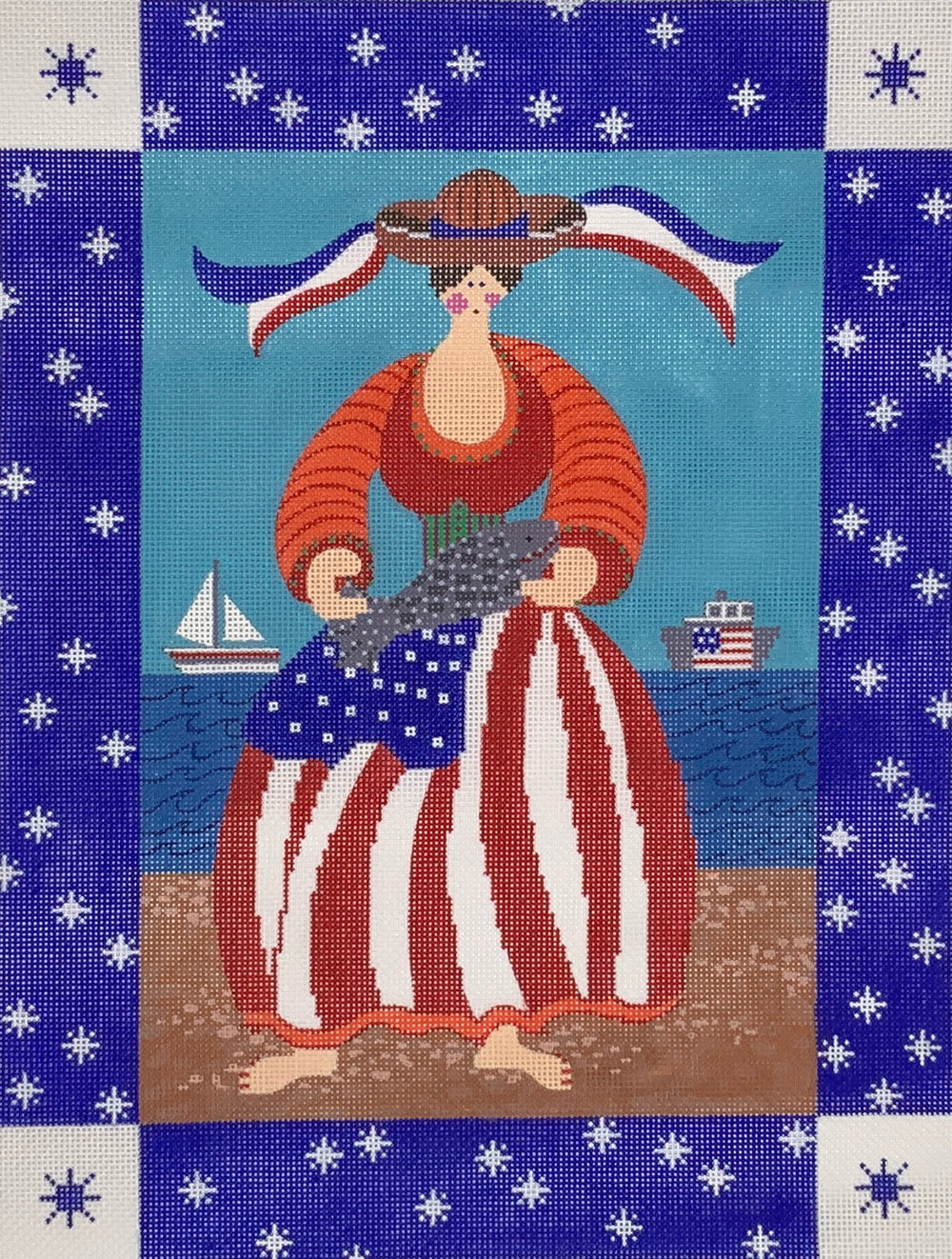 Patriotic Woman with Fish
