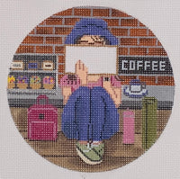 Stitching Girl Round - Coffee
