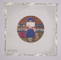 Stitching Girl Round - Coffee

