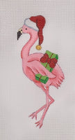 Flamingo with Present and Santa Hat
