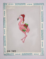 Flamingo with Present and Santa Hat

