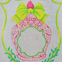 Chinese Vase w/Bow - Pinks/Greens