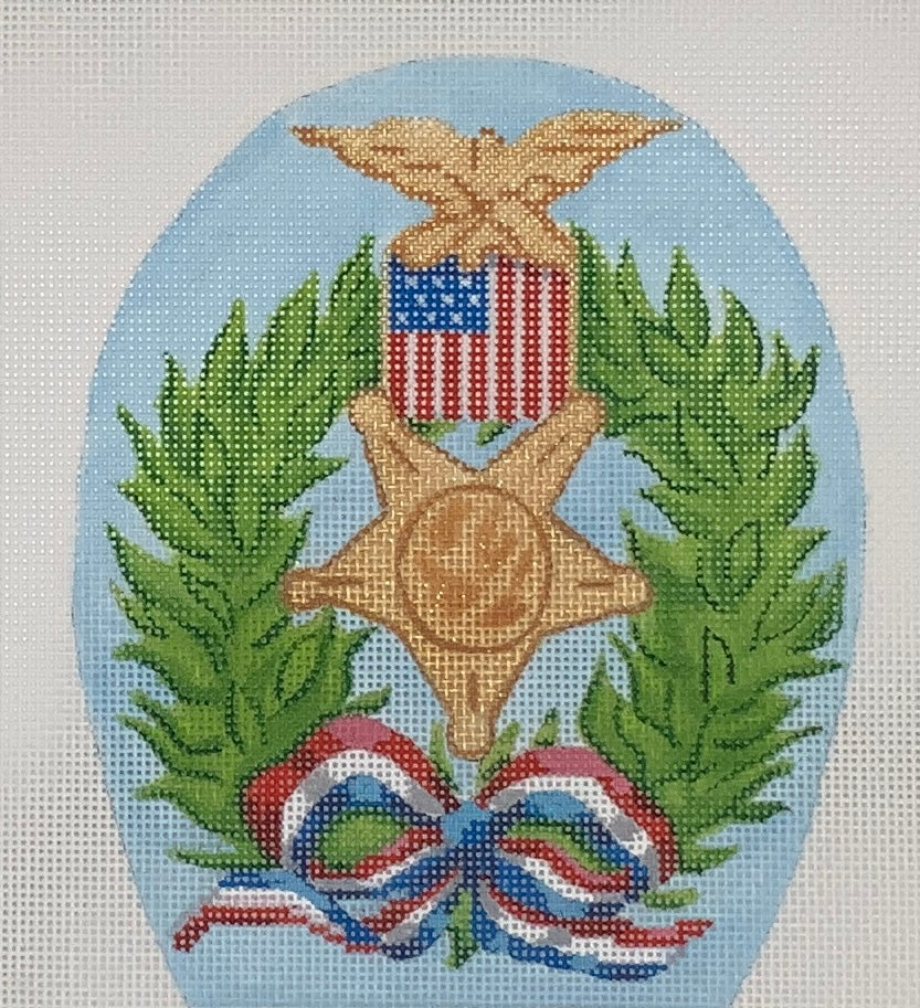 Memorial Day Wreath With Medal and Patriotic Ribbon