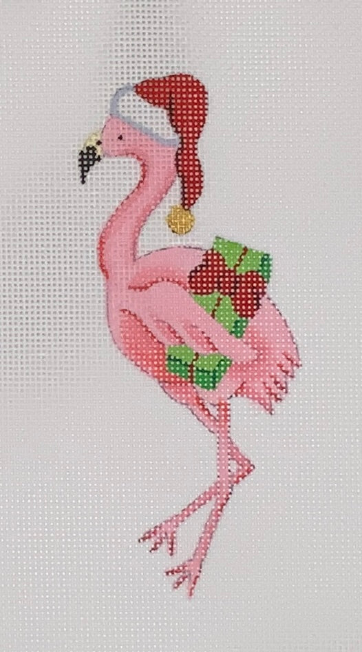 Flamingo with Present and Santa Hat