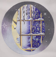 Moon Looking Through Window at Christmas
