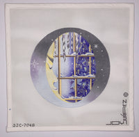 Moon Looking Through Window at Christmas
