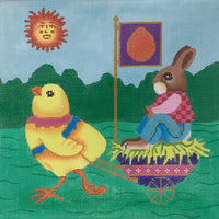 Chick Pulling Bunny in Egg Cart