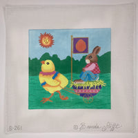 Chick Pulling Bunny in Egg Cart