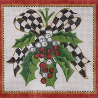 Hollies and Berries Bow - Black & White Check