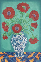 Red Poppies in Blue/White Vase
