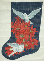 Poinsettias / White Doves Christmas Stocking
