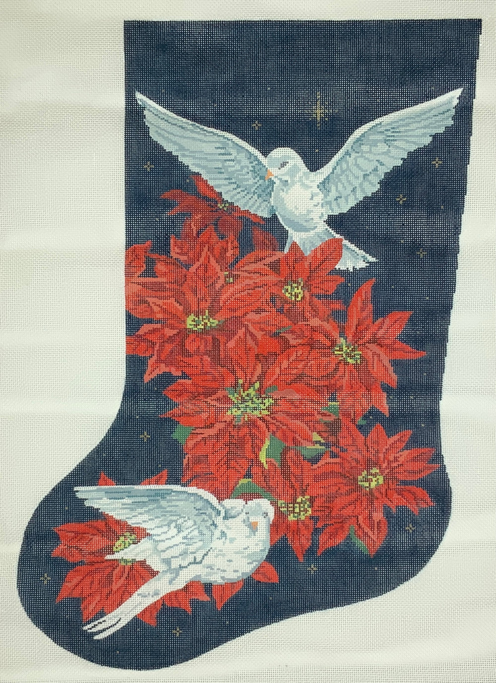 Poinsettias / White Doves Christmas Stocking