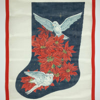 Poinsettias / White Doves Christmas Stocking