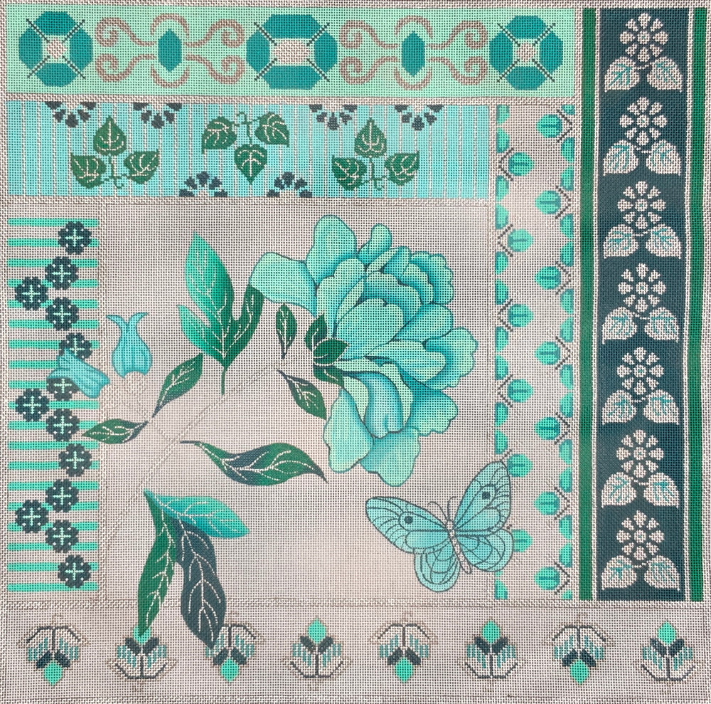 Teal and Silver Floral Collage