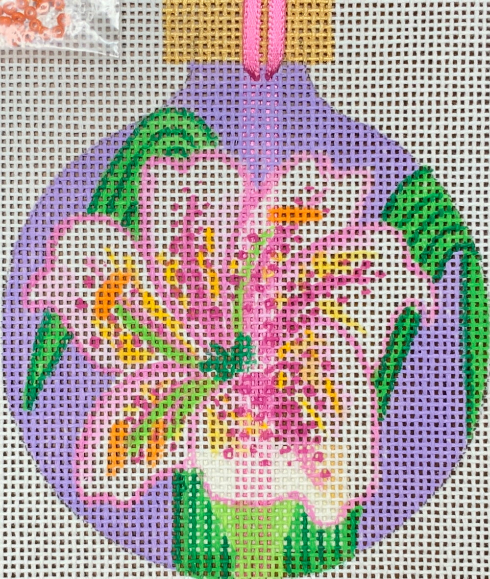 Pink Lily Purple Background Ornament
