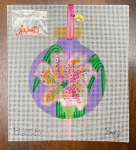 Pink Lily Purple Background Ornament