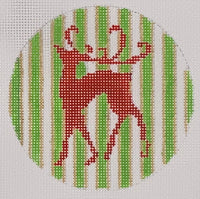 Red Reindeer on Gold/Green Stripe
