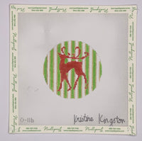 Red Reindeer on Gold/Green Stripe
