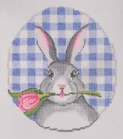 Bunny with Tulip on Blue Gingham
