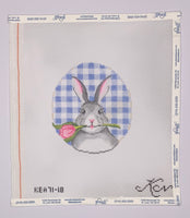 Bunny with Tulip on Blue Gingham
