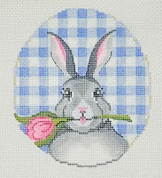 Bunny with Tulip on Blue Gingham
