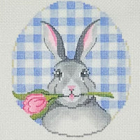 Bunny with Tulip on Blue Gingham
